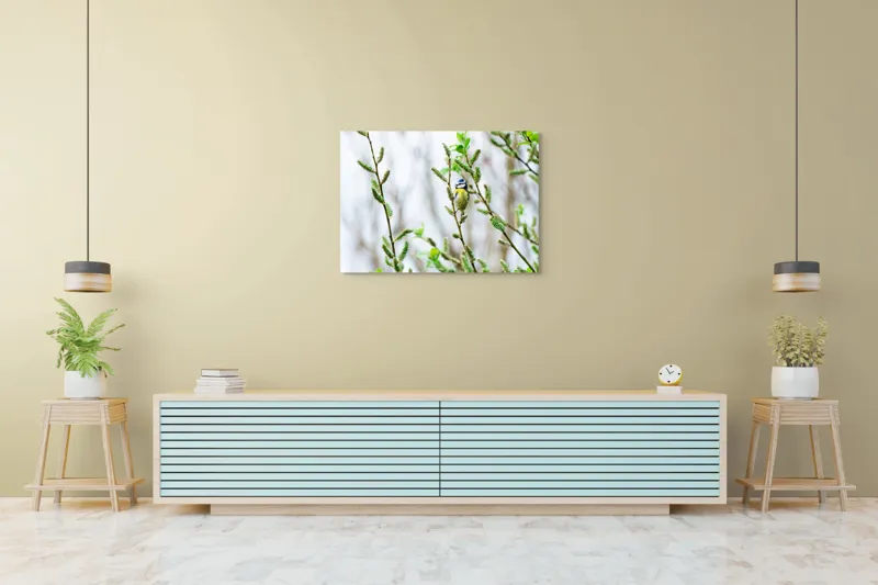 Tablou Canvas Pasărea printre mugurii primăverii verzi Natură Peisaj, 100 x 70 cm – poza 4