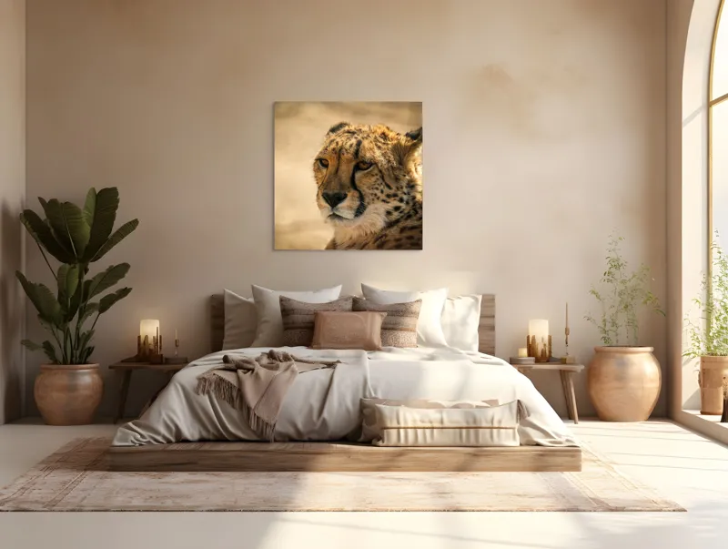 Tablou Canvas, "Regret, viteză și grație sălbatică", Cheetah, Focused, Graceful, Majestic, Spotted, Alert, Sleek, Elegant, 100 x 100 cm – poza 4