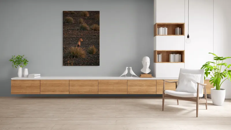 Tablou Canvas, "Zebră în lumina apusului african", Zebră, Apus, Pustiu, Vegetație, Pietre, Singurătate, Liniște, Natură, Sălbăticie, Contemplare, 100 x 150 cm – poza 8