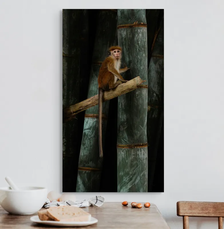 Tablou Canvas, "Maimuța pe trunchi de bambus", 50 x 90 cm – poza 3