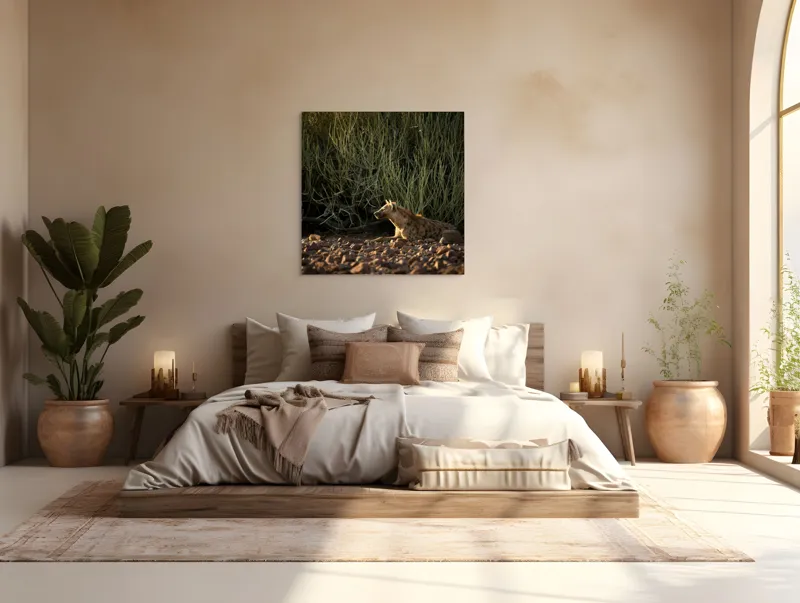 Tablou Canvas, "Hiena odihnindu-se la apusul soarelui", 100 x 100 cm – poza 4