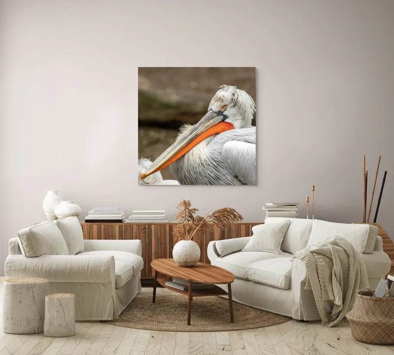 Tablou Canvas, "Pelican visând la orizont liniștit", 100 x 100 cm – poza 3