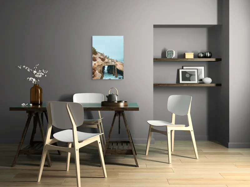 Tablou Canvas, "Pelicani pe stânci deasupra mării", Pelicani, Stâncă, Peșteră, Apă, Albastru, Natură, Cer, Vegetație, 50 x 70 cm – poza 5