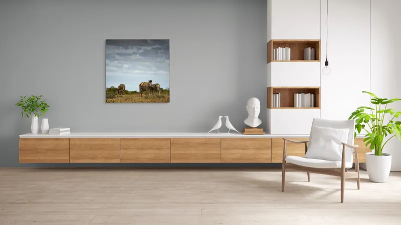 Tablou Canvas, "Zebrele pe savana africana verde", Zebre, Câmpie, Nori, Vegetație, Natură, Cer, Sălbăticie, 100 x 100 cm – poza 8