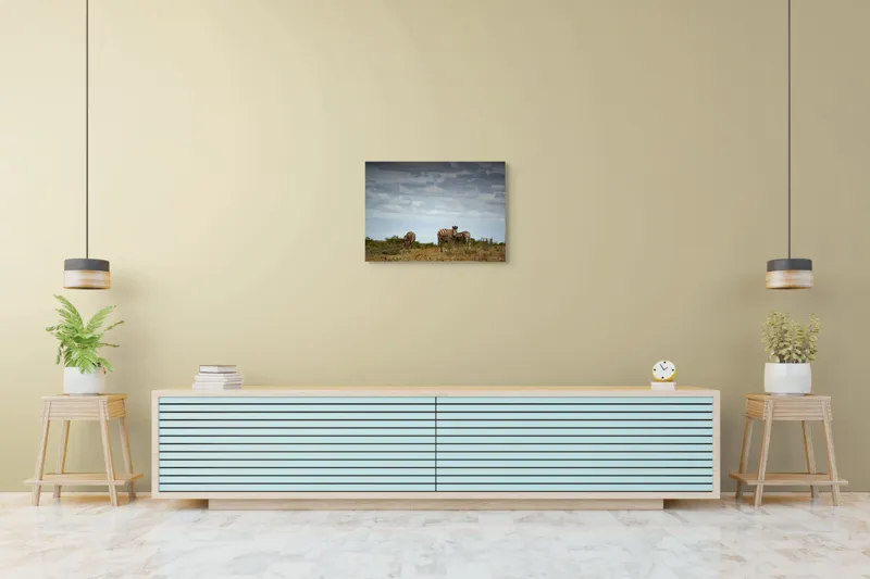 Tablou Canvas, "Zebrele pe savana africana verde", Zebre, Câmpie, Nori, Vegetație, Natură, Cer, Sălbăticie, 70 x 50 cm – poza 7