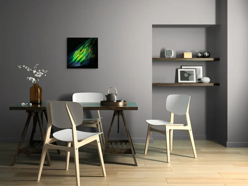 Tablou Canvas, "Aripi irizate în lumină obscură", Culori, Pene, Lumină, Verde, Textură, Frumusețe, Natură, Mister, Strălucire, Gradient, 50 x 50 cm – poza 8