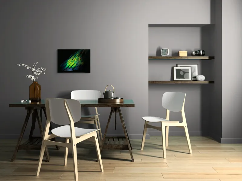 Tablou Canvas, "Aripi irizate în lumină obscură", Culori, Pene, Lumină, Verde, Textură, Frumusețe, Natură, Mister, Strălucire, Gradient, 54 x 39 cm – poza 6