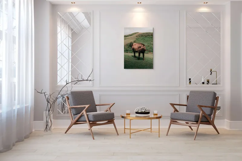 Tablou Canvas, "Bivol singuratic pe deal verde", Iată câteva cuvinte care descriu tabloul: Bivol, Coline, Verdeață, Cer, Natură, Peisaj, Liniște., 70 x 100 cm – poza 8