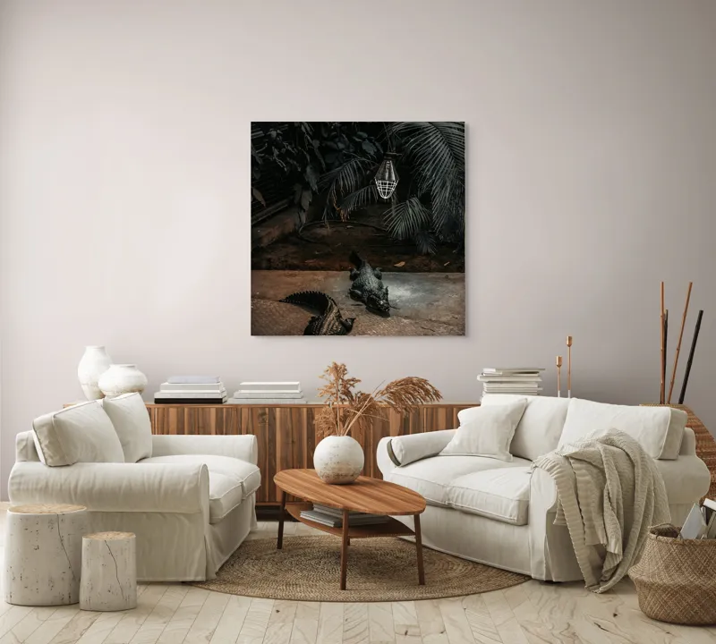 Tablou Canvas, "Crocodili sub lumina nocturnă artificială", 100 x 100 cm – poza 3