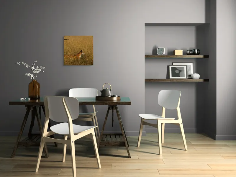 Tablou Canvas, "Tigru în lanul de iarbă aurie", Tigru, Iarbă, Camuflaj, Natură, Sălbăticie, Solitudine, Câmpie, Aventura, Observație, 50 x 50 cm – poza 8