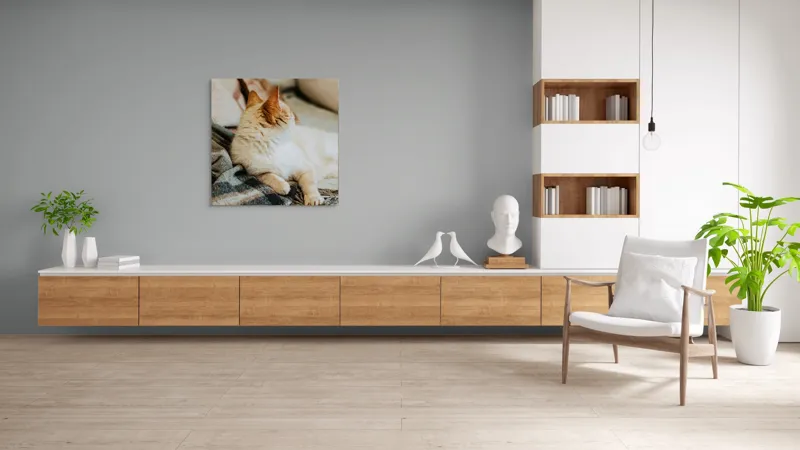 Tablou Canvas, "Pisica relaxată pe pătură călduroasă", Pisica, Pufoasă, Canapea, Pătură, Relaxare, Blană, Coadă, Somn, Odihnă, 100 x 100 cm – poza 8