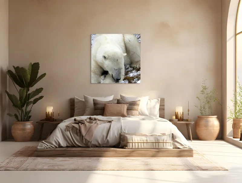 Tablou Canvas, "Urs polar odihnindu-se pe zăpadă", Urs, Alb, Zăpadă, Odihnă, Iarnă, Blană, Natură, Gheață, 100 x 100 cm – poza 4