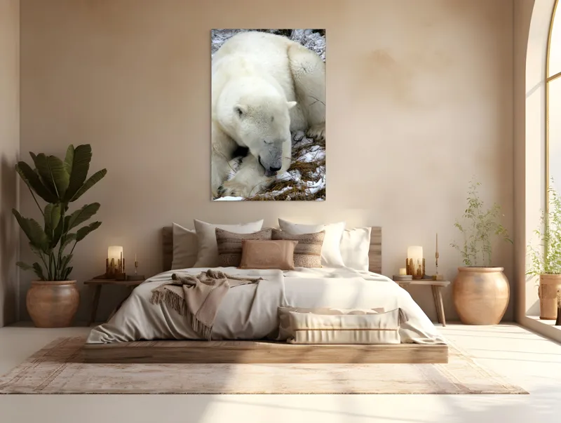 Tablou Canvas, "Urs polar odihnindu-se pe zăpadă", Urs, Alb, Zăpadă, Odihnă, Iarnă, Blană, Natură, Gheață, 100 x 150 cm – poza 3