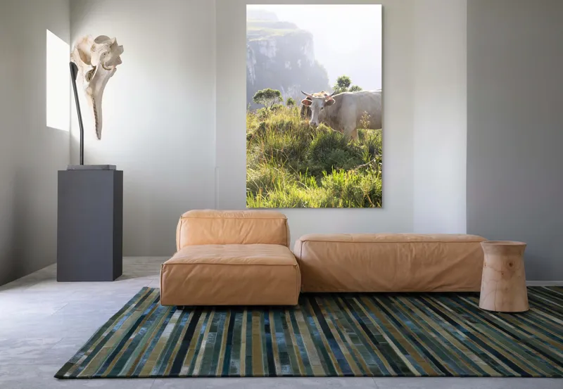 Tablou Canvas, "Vaci păscând pe marginea canionului", Vacă, Pajiște, Munți, Natură, Verdeață, Cer, Priveliște, Lumină, Blândețe, Rural., 100 x 150 cm – poza 7