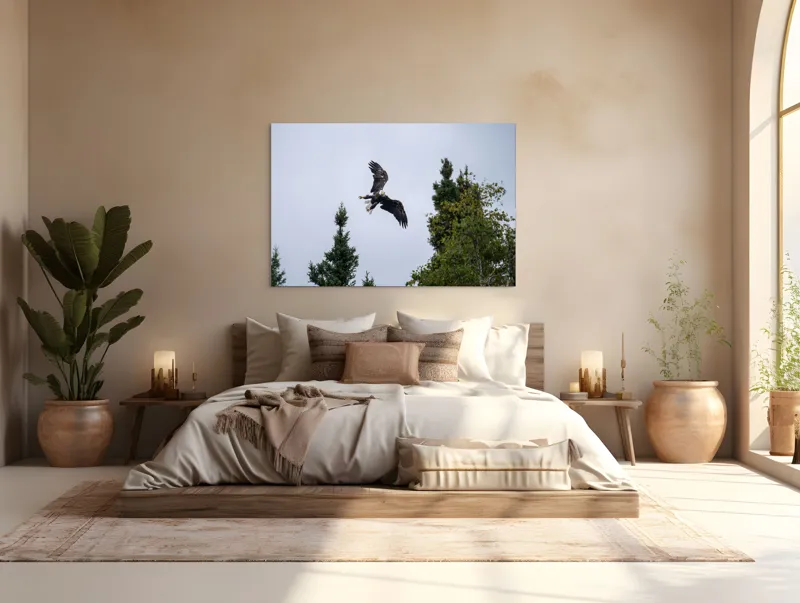 Tablou Canvas, "Vulturul în zbor deasupra pădurii", Vultur, Zbor, Arbori, Cer, Libertate, Natură, Eleganță, Vânător., 150 x 100 cm – poza 4