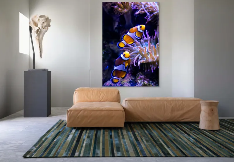 Tablou Canvas, "Clovni colorați printre corali vibranți", Pești, Clovn, Portocalii, Anemone, Coral, Subacvatic, Colorat, Frumos, Acvariu, Vieți, Natură, Ocean, Vibrant., 100 x 150 cm – poza 7