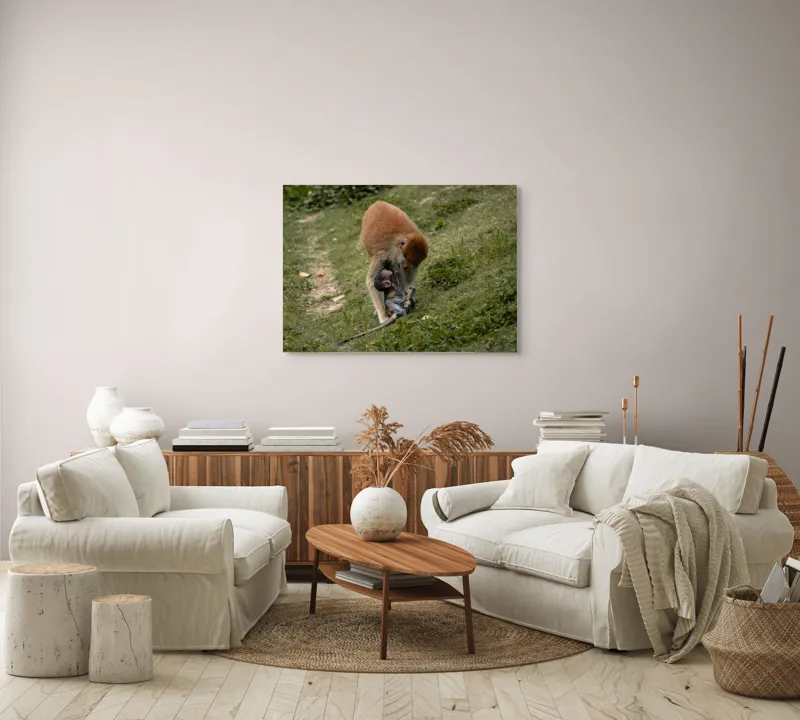 Tablou Canvas, "Familie de maimuțe pe colină verde", 100 x 70 cm – poza 3