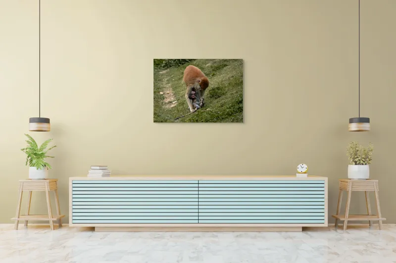 Tablou Canvas, "Familie de maimuțe pe colină verde", 100 x 70 cm – poza 4