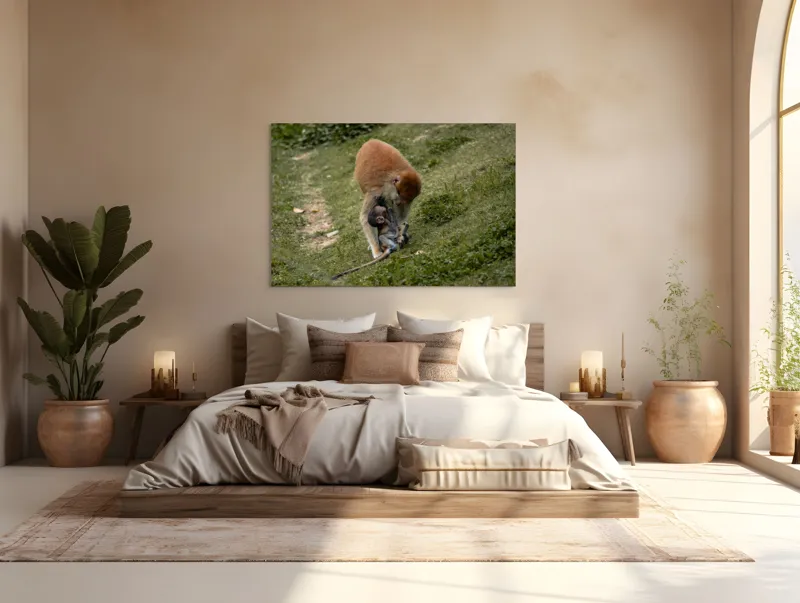 Tablou Canvas, "Familie de maimuțe pe colină verde", 150 x 100 cm – poza 4