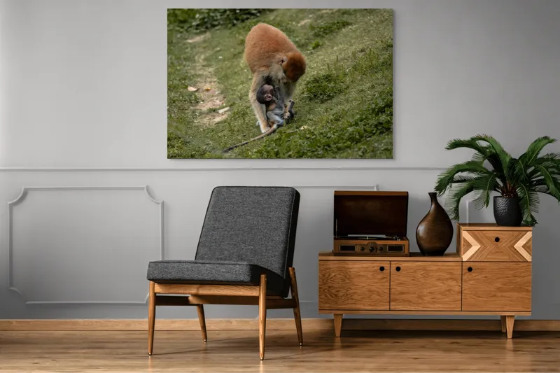 Tablou Canvas, "Familie de maimuțe pe colină verde", 150 x 100 cm – poza 8