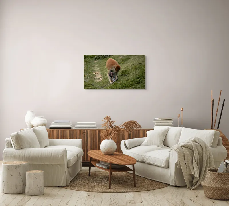 Tablou Canvas, "Familie de maimuțe pe colină verde", 90 x 50 cm – poza 4