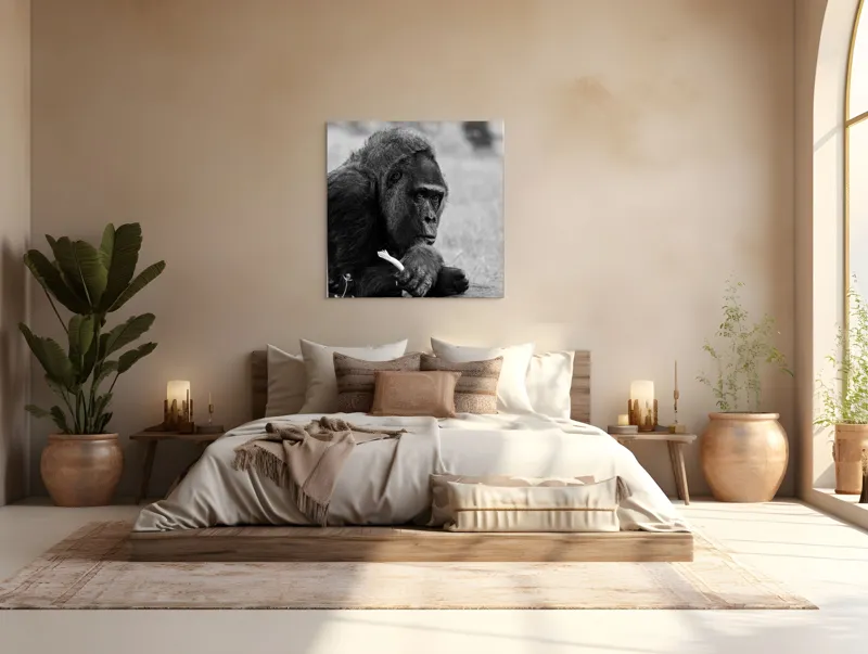 Tablou Canvas, "Gorila meditativă cu o floare", 100 x 100 cm – poza 4
