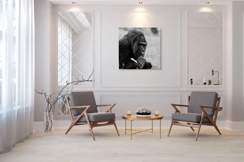 Tablou Canvas, "Gorila meditativă cu o floare", 100 x 100 cm – poza 7