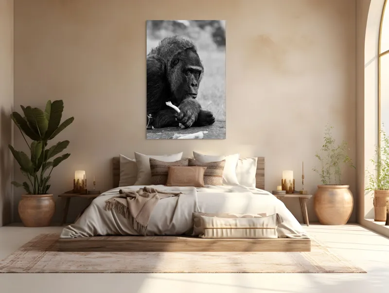 Tablou Canvas, "Gorila meditativă cu o floare", 100 x 150 cm – poza 3