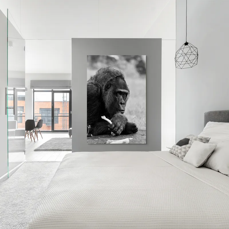 Tablou Canvas, "Gorila meditativă cu o floare", 100 x 150 cm – poza 5