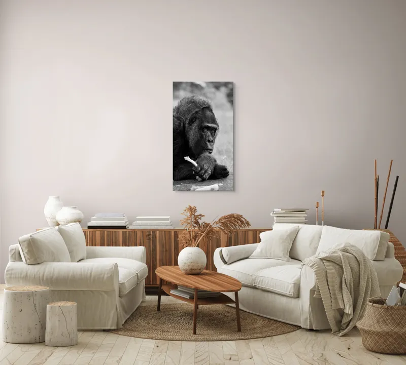 Tablou Canvas, "Gorila meditativă cu o floare", 50 x 90 cm – poza 7