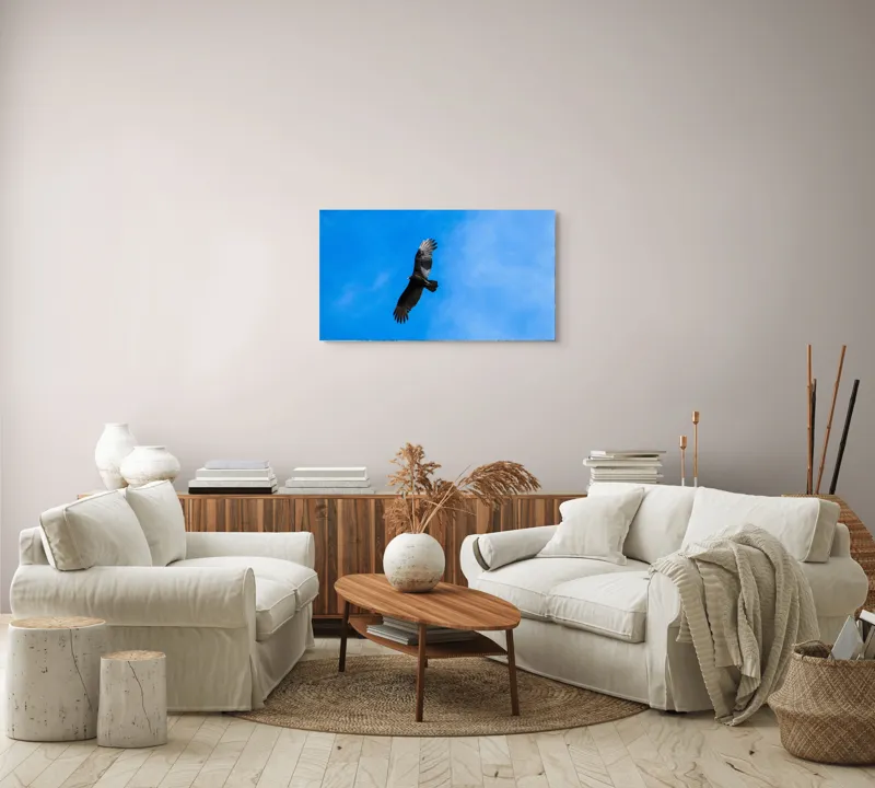 Tablou Canvas, "Zbor deasupra albastrului infinit", Pasăre, Cer, Zbor, Aripi, Vultur, Albastru, Libertate, Înaltime, Strașnic, Natură, 90 x 50 cm – poza 4