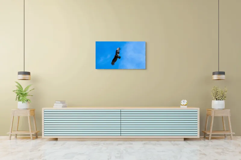 Tablou Canvas, "Zbor deasupra albastrului infinit", Pasăre, Cer, Zbor, Aripi, Vultur, Albastru, Libertate, Înaltime, Strașnic, Natură, 90 x 50 cm – poza 5