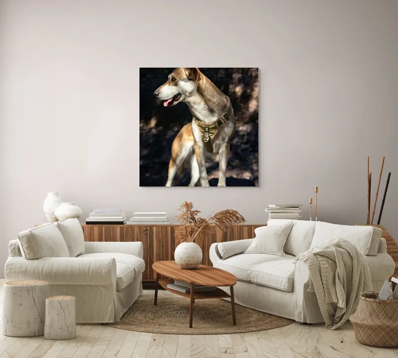 Tablou Canvas, "Câinele vigilenței în pădurea umbrită", 100 x 100 cm – poza 3