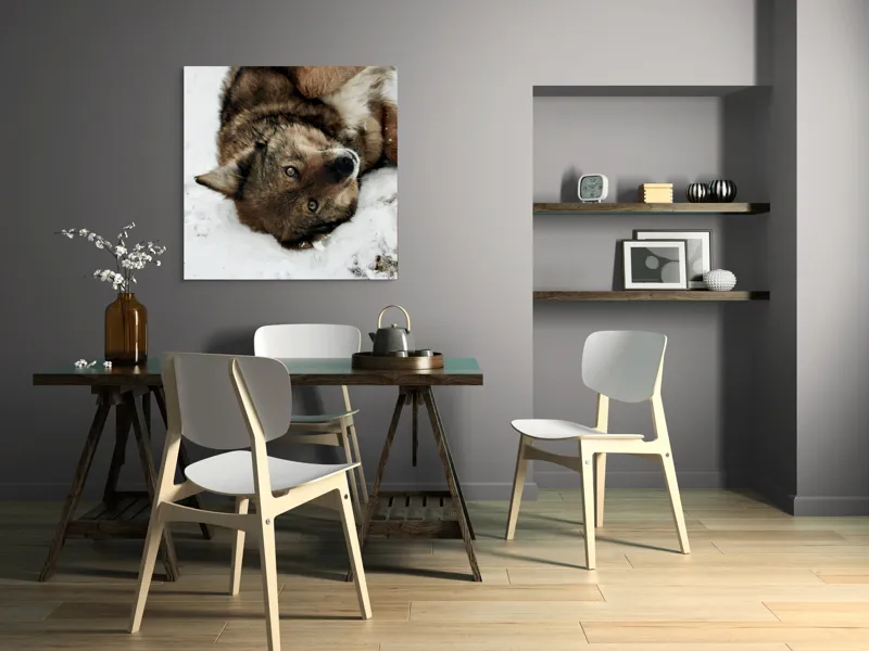 Tablou Canvas, "Vulpe jucăușă în zăpadă albăstruie", 100 x 100 cm – poza 6