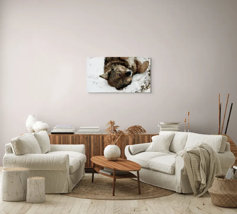 Tablou Canvas, "Vulpe jucăușă în zăpadă albăstruie", 90 x 50 cm – poza 4