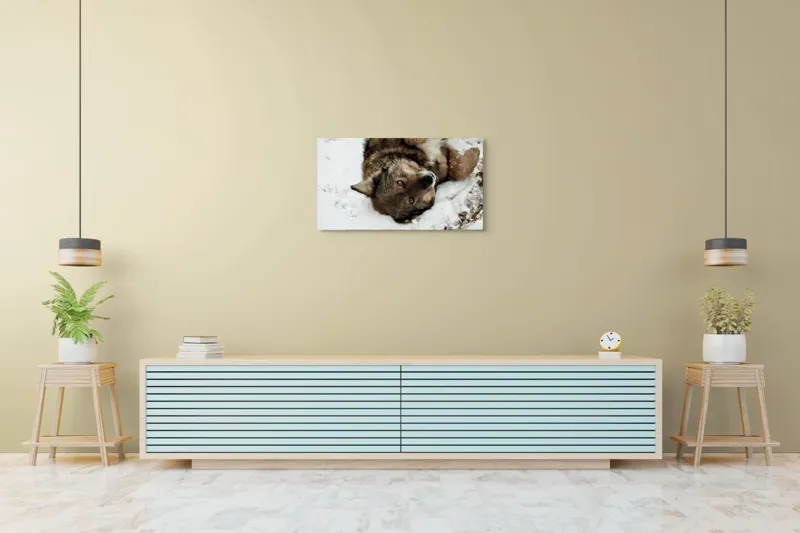 Tablou Canvas, "Vulpe jucăușă în zăpadă albăstruie", 90 x 50 cm – poza 5