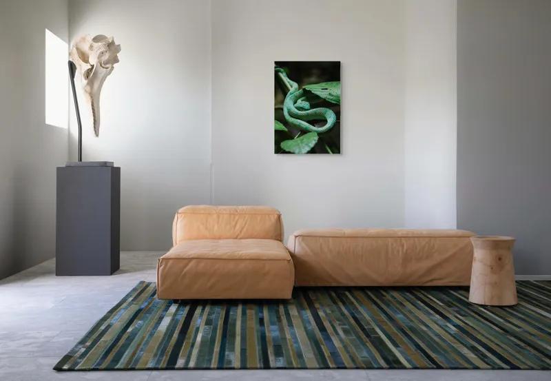 Tablou Canvas, "Șarpele verde în jungla deasă", Verde, Șarpe, Frunze, Natură, Textură, Cambodgean, Exotism, Reptilă, 50 x 70 cm – poza 7