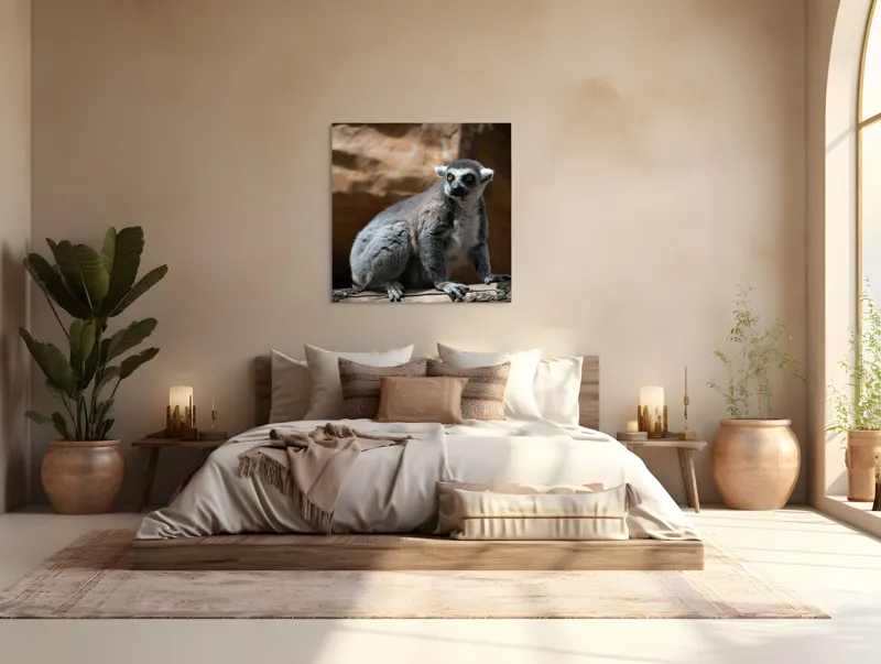 Tablou Canvas, "Lemurul curios în lumina soarelui", 100 x 100 cm – poza 4
