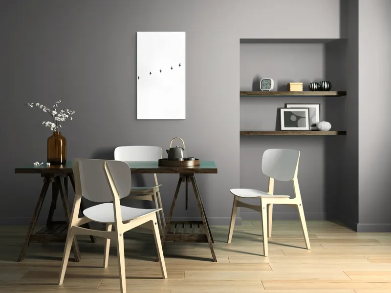 Tablou Canvas, "Dansul păsărilor pe cer alb", Păsări, Cer, Zbor, Linie, Minimalist, 50 x 90 cm – poza 4