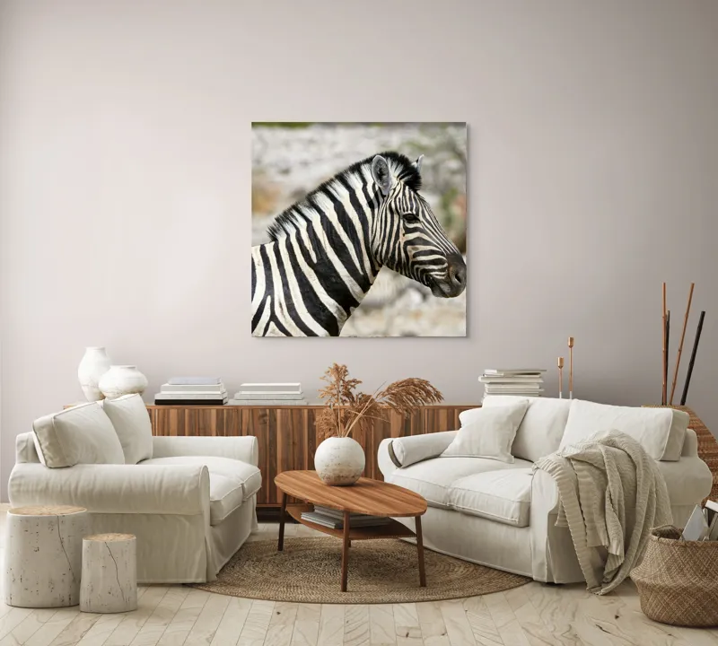 Tablou Canvas, "Zebra în peisaj african sălbatic", 100 x 100 cm – poza 3