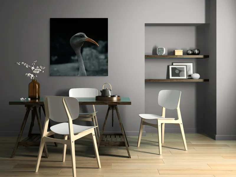 Tablou Canvas, "Pasărea contemplativă în umbra nopții", Pasăre, Picioroangă, Cioc, Penaj, Fundal Întunecat, 100 x 100 cm – poza 6