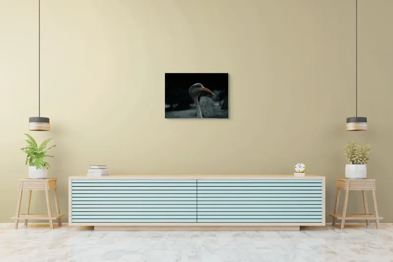 Tablou Canvas, "Pasărea contemplativă în umbra nopții", Pasăre, Picioroangă, Cioc, Penaj, Fundal Întunecat, 70 x 50 cm – poza 7