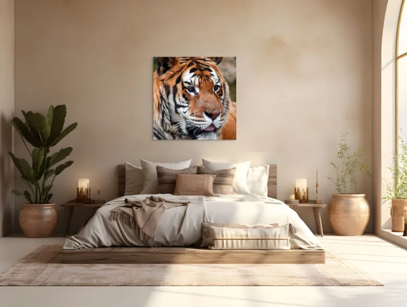 Tablou Canvas, "Tigrul din savana însorită", 100 x 100 cm – poza 4
