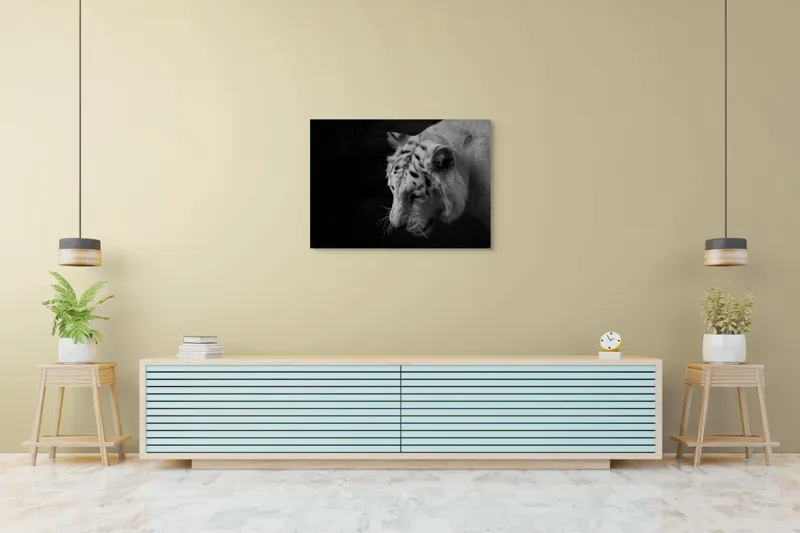 Tablou Canvas Tigru Alb în Penumbră Liniștitoare Artă Sălbăticie, 100 x 70 cm – poza 4