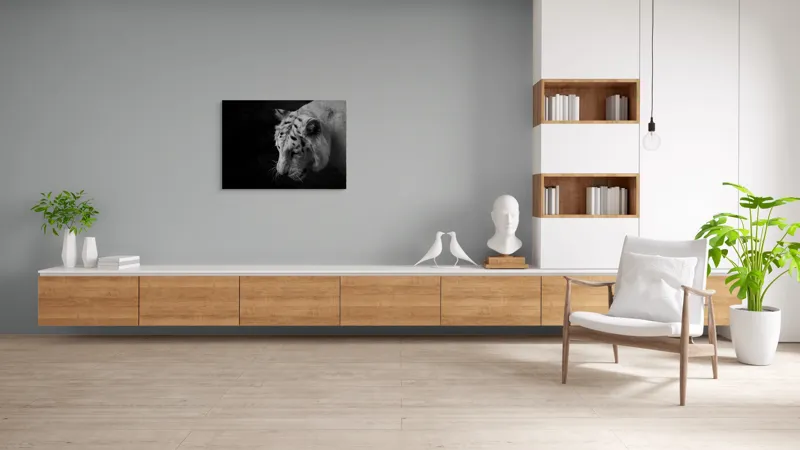 Tablou Canvas Tigru Alb în Penumbră Liniștitoare Artă Sălbăticie, 100 x 70 cm – poza 6
