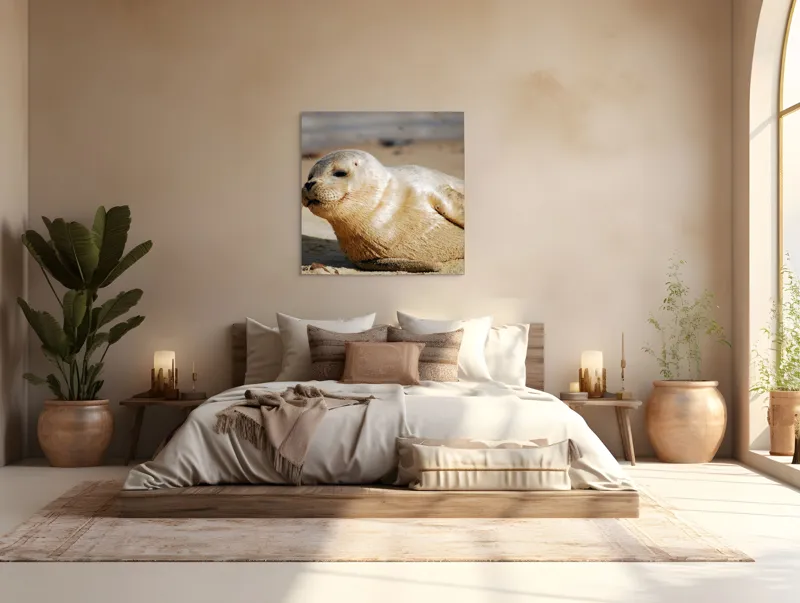 Tablou Canvas, "Focă odihnindu-se pe nisipul cald", 100 x 100 cm – poza 4