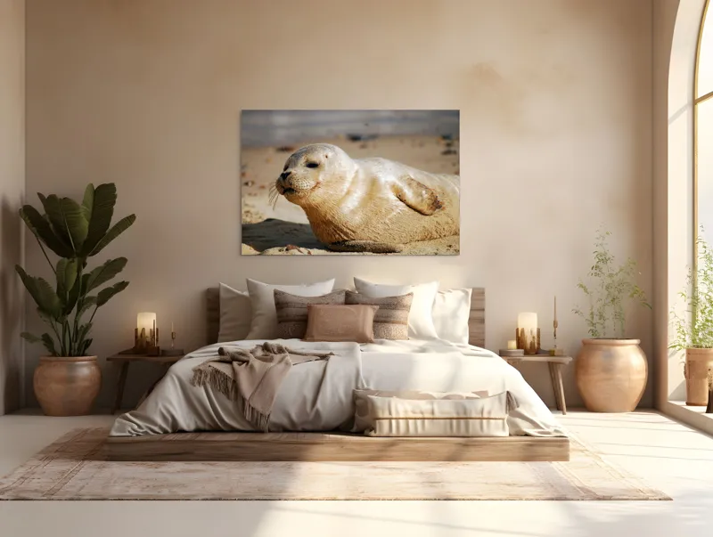 Tablou Canvas, "Focă odihnindu-se pe nisipul cald", 150 x 100 cm – poza 4