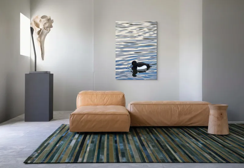 Tablou Canvas, "Rățușca plutind pe apă liniștită", Rață, Apă, Reflecție, Serenitate, Natură, Plutire, Contrast, Liniște, 70 x 100 cm – poza 7