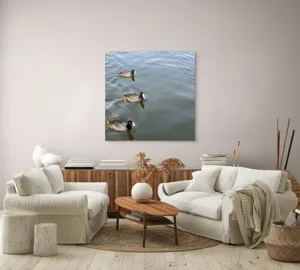 Tablou Canvas, "Rațe plutind pe lac liniștit", 100 x 100 cm – poza 3