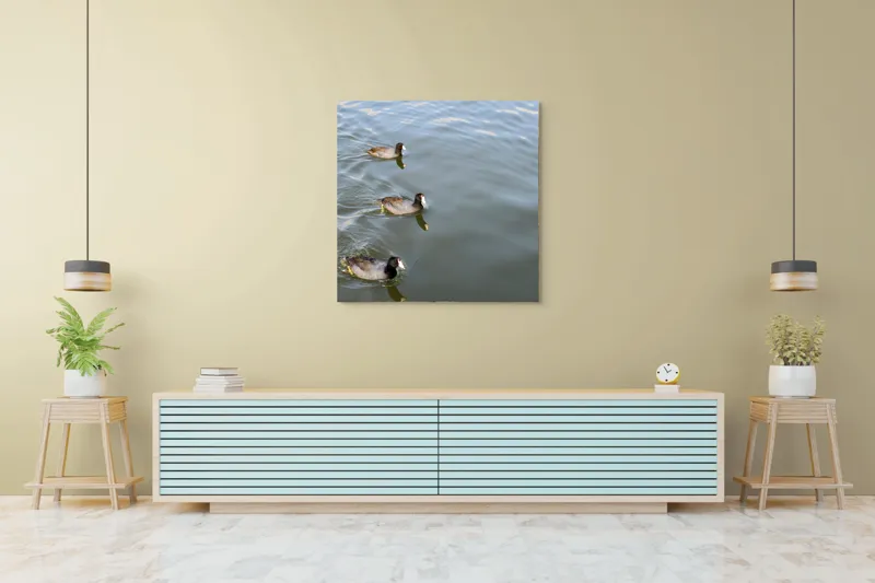 Tablou Canvas, "Rațe plutind pe lac liniștit", 100 x 100 cm – poza 5